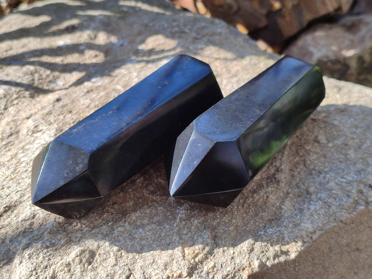 Polished Double Terminated Black Basalt Points x 4 From Madagascar - Toprock Gemstones and Minerals 
