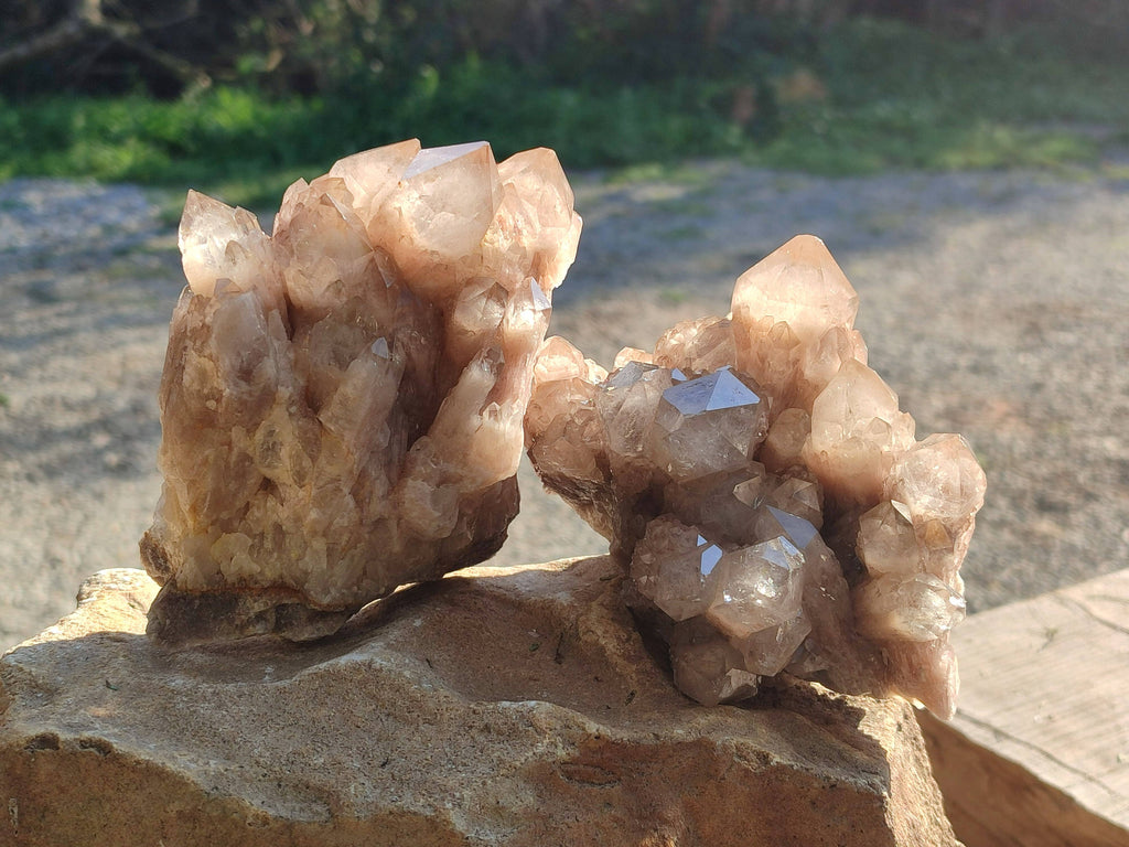 Natural Phantom Smokey Quartz Clusters x 2 From Luena, Congo - Toprock Gemstones and Minerals 