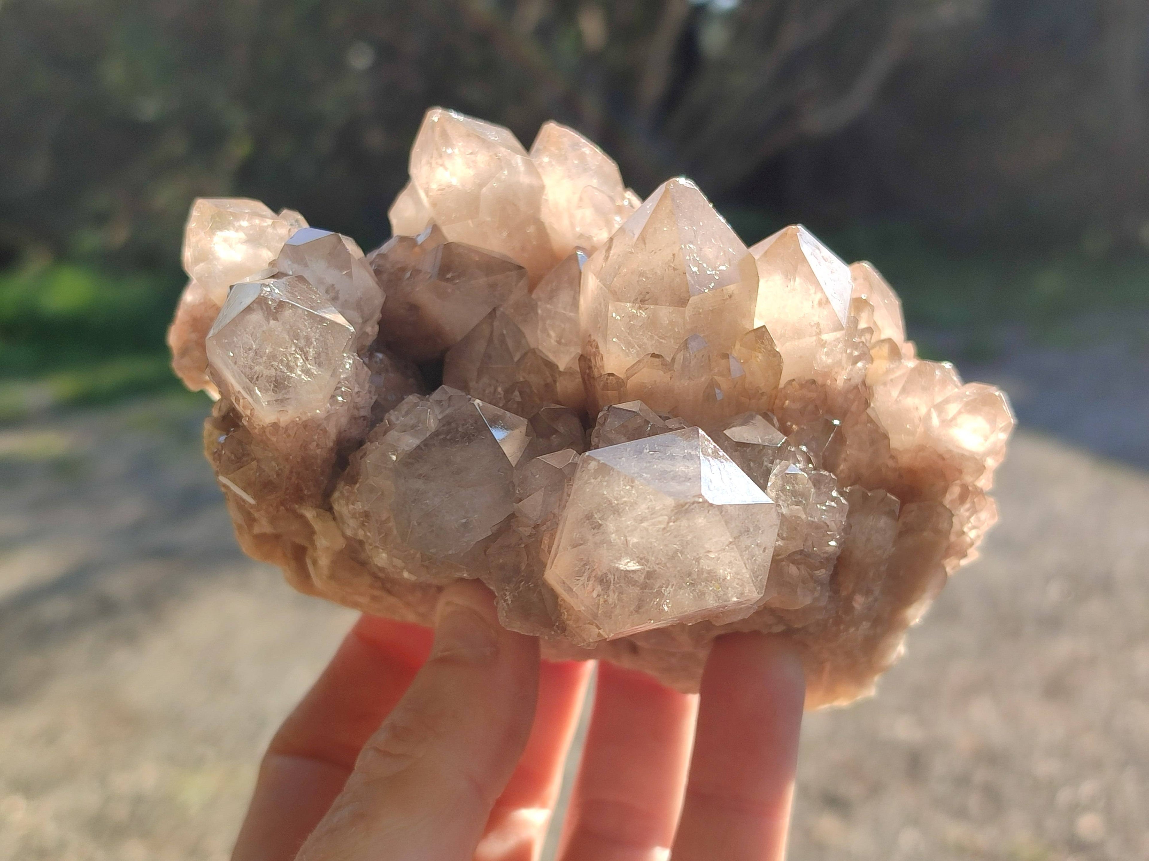 Natural Phantom Smokey Quartz Clusters x 2 From Luena, Congo - Toprock Gemstones and Minerals 