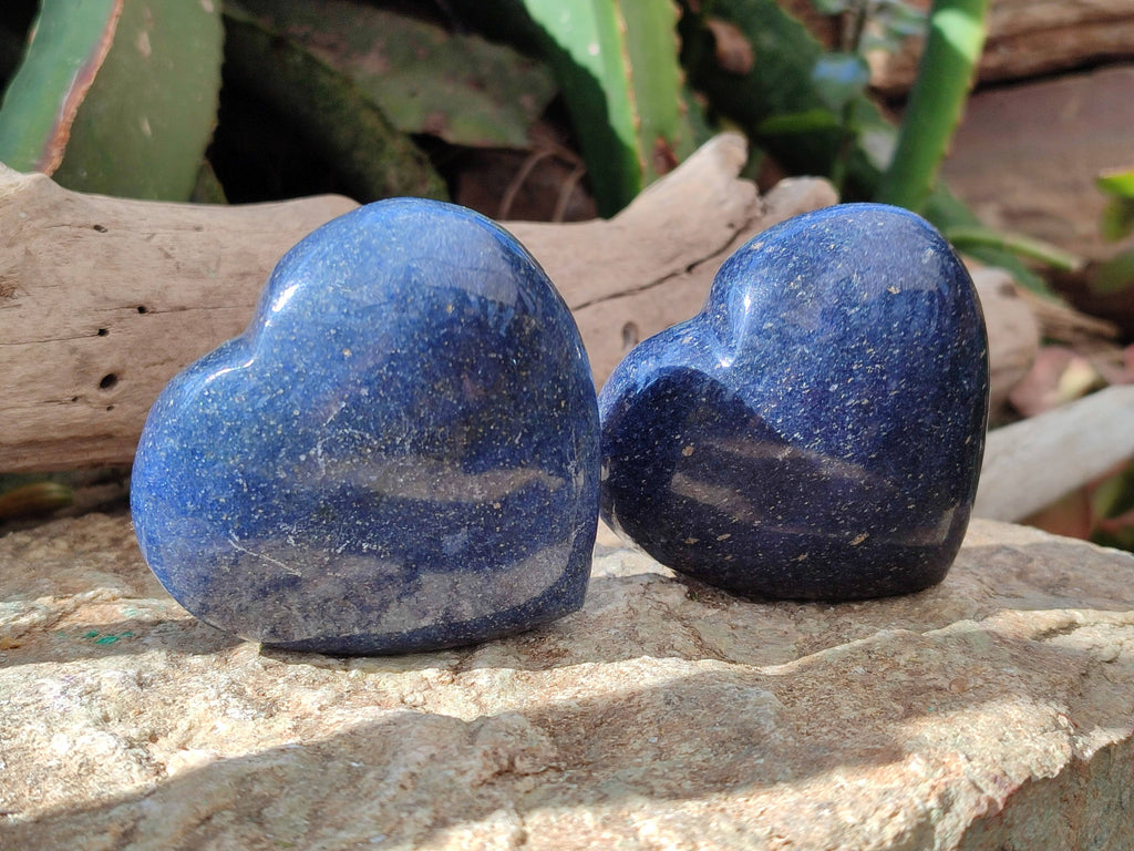 Polished Lazulite Hearts x 6 From Madagascar - Toprock Gemstones and Minerals 