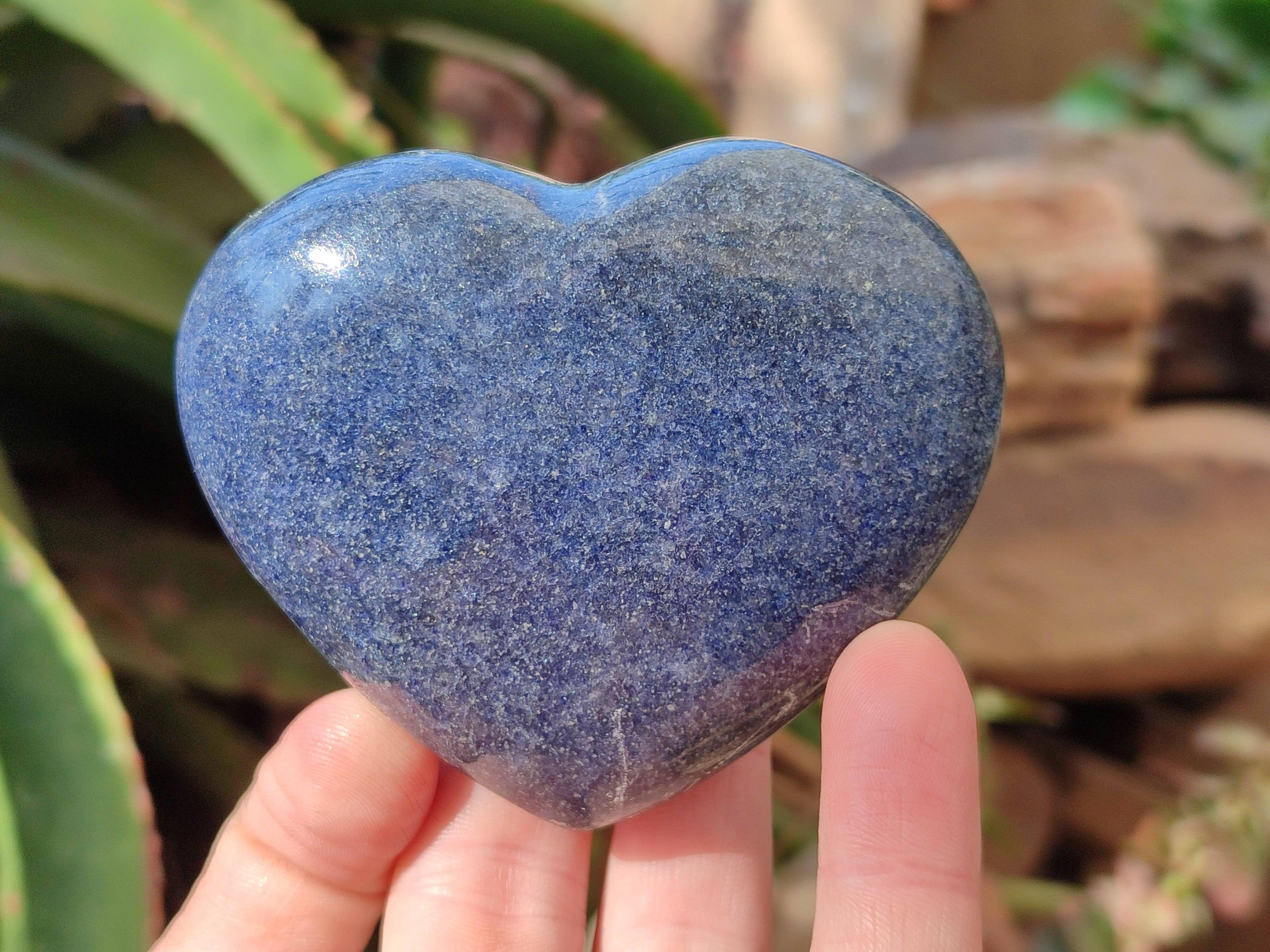 Polished Lazulite Hearts x 6 From Madagascar - Toprock Gemstones and Minerals 