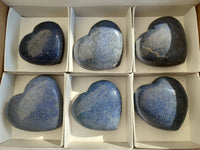 Polished Lazulite Hearts x 6 From Madagascar
