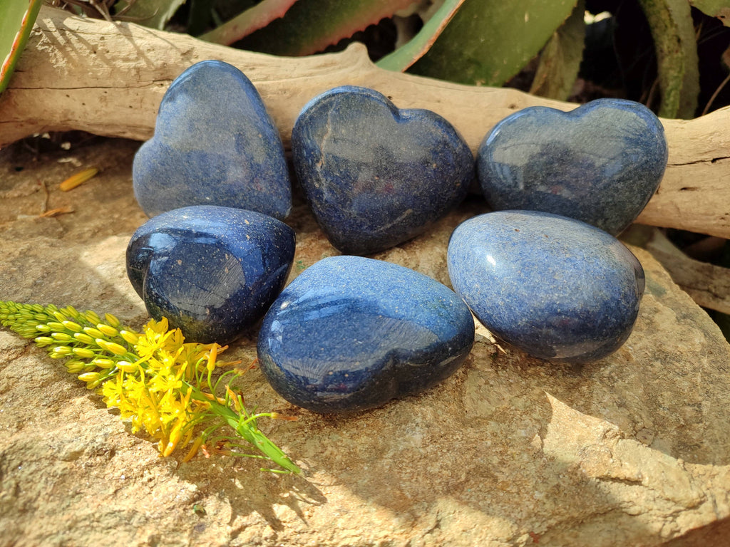 Polished Lazulite Hearts x 6 From Madagascar - Toprock Gemstones and Minerals 