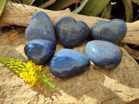 Polished Lazulite Hearts x 6 From Madagascar