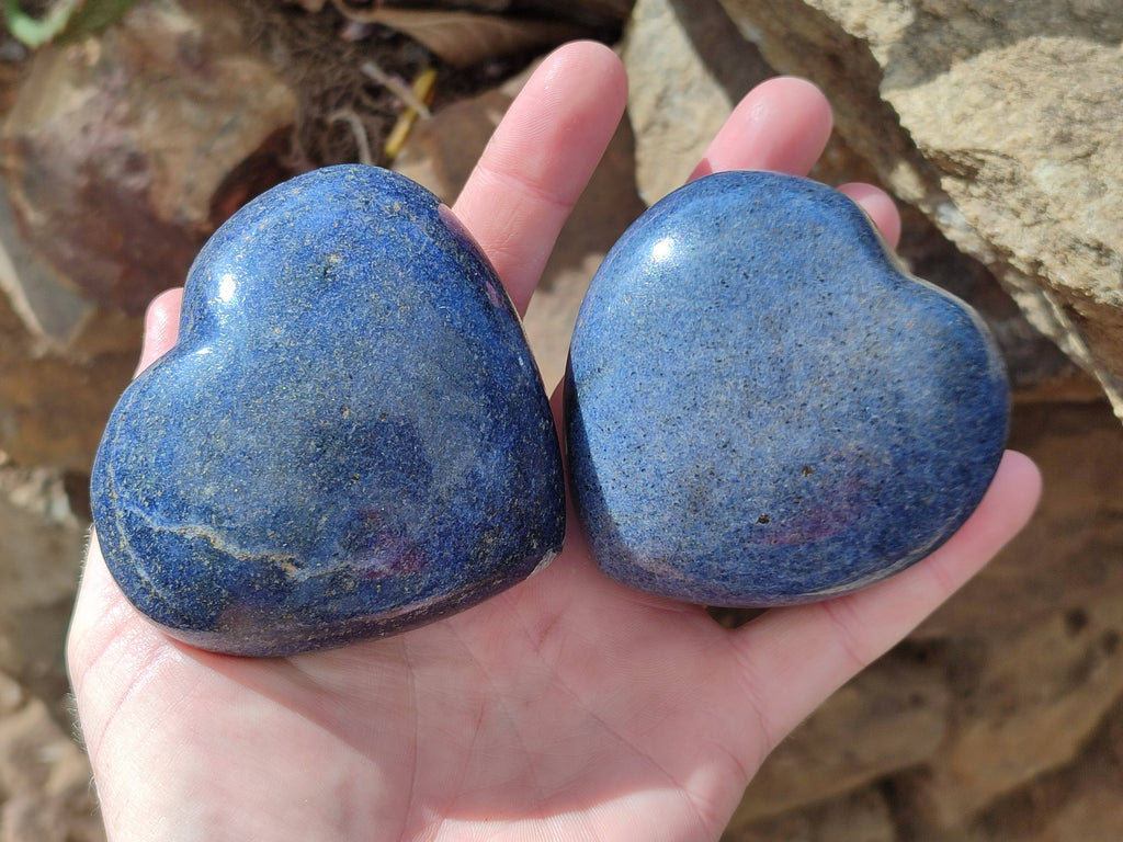 Polished Lazulite Hearts x 6 From Madagascar - Toprock Gemstones and Minerals 