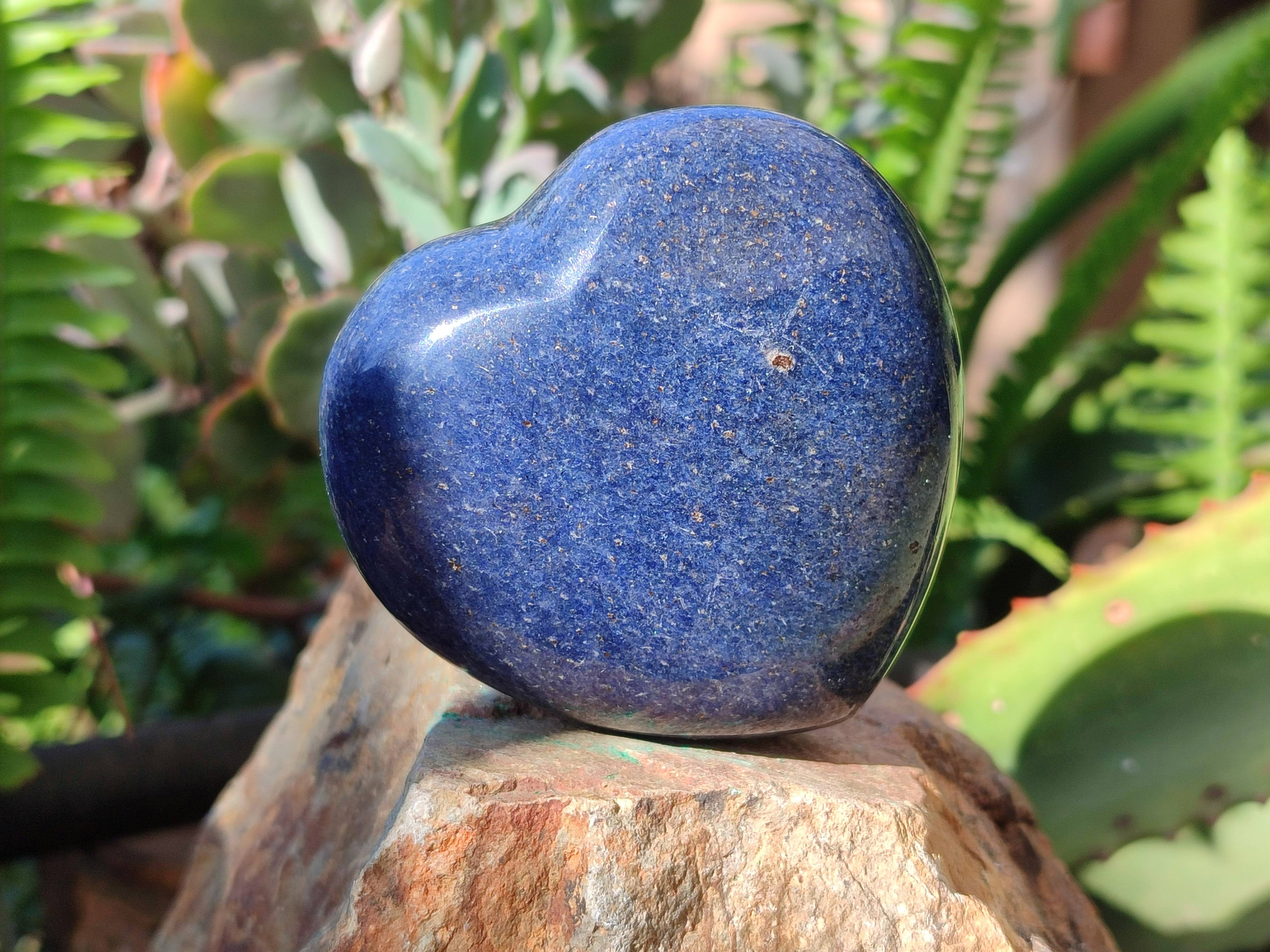 Polished Lazulite Hearts x 6 From Madagascar - Toprock Gemstones and Minerals 