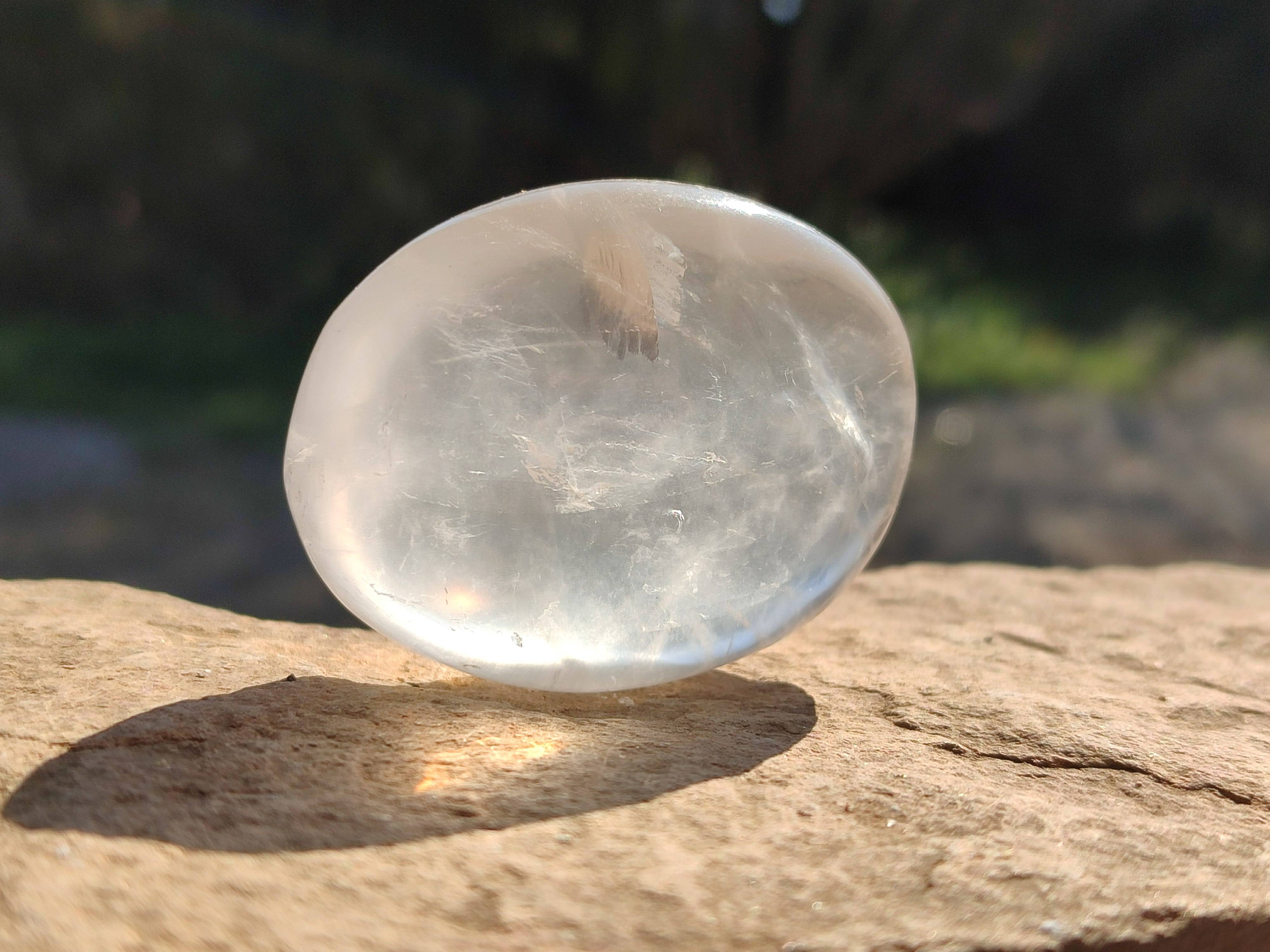 Polished Girasol Pearl Quartz Palm Stones x 12 From Ambatondrazaka, Madagascar - Toprock Gemstones and Minerals 