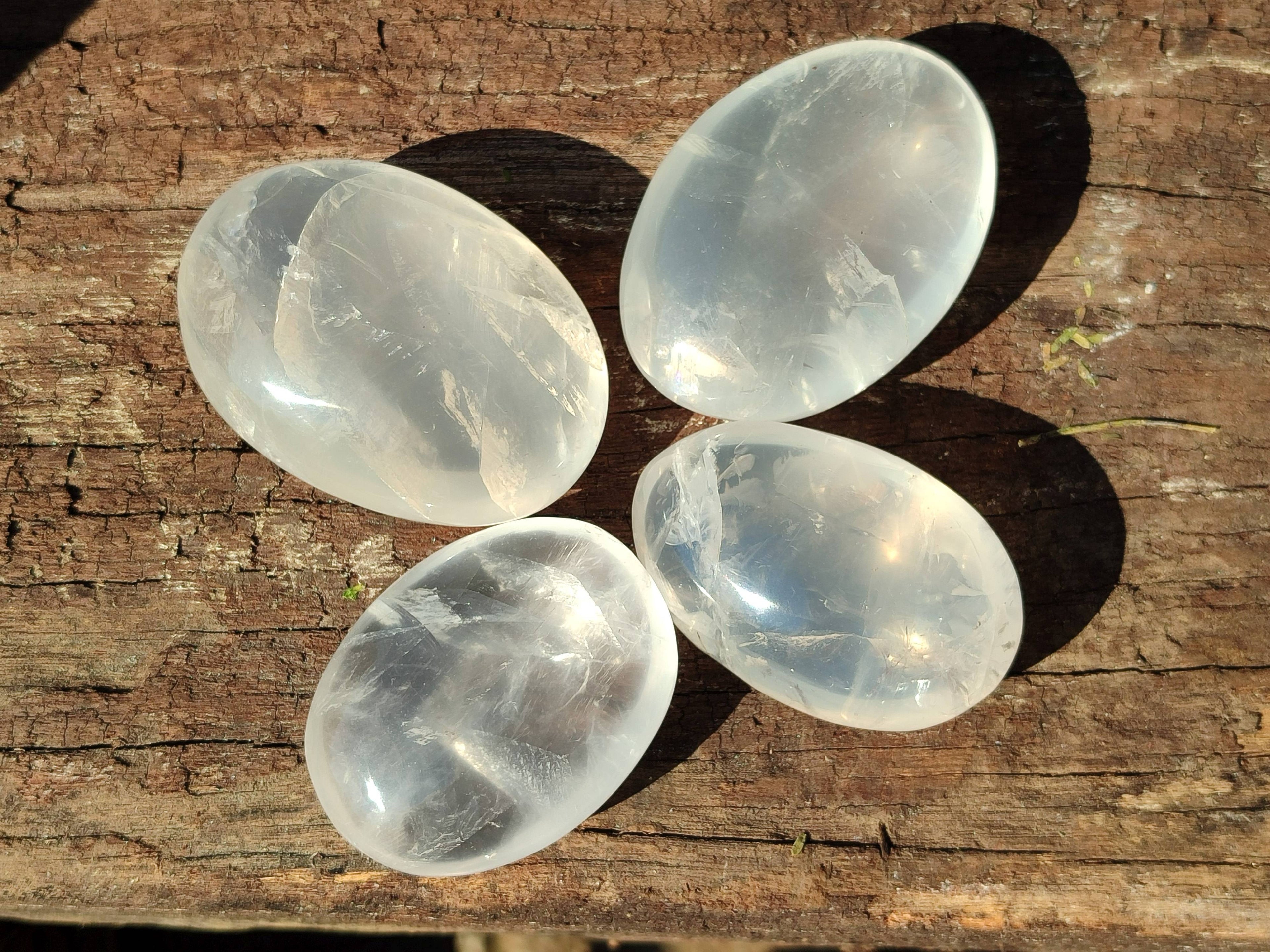 Polished Girasol Pearl Quartz Palm Stones x 12 From Ambatondrazaka, Madagascar - Toprock Gemstones and Minerals 
