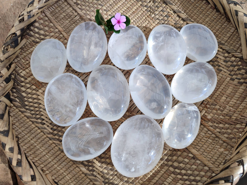 Polished Girasol Pearl Quartz Palm Stones x 12 From Ambatondrazaka, Madagascar - Toprock Gemstones and Minerals 