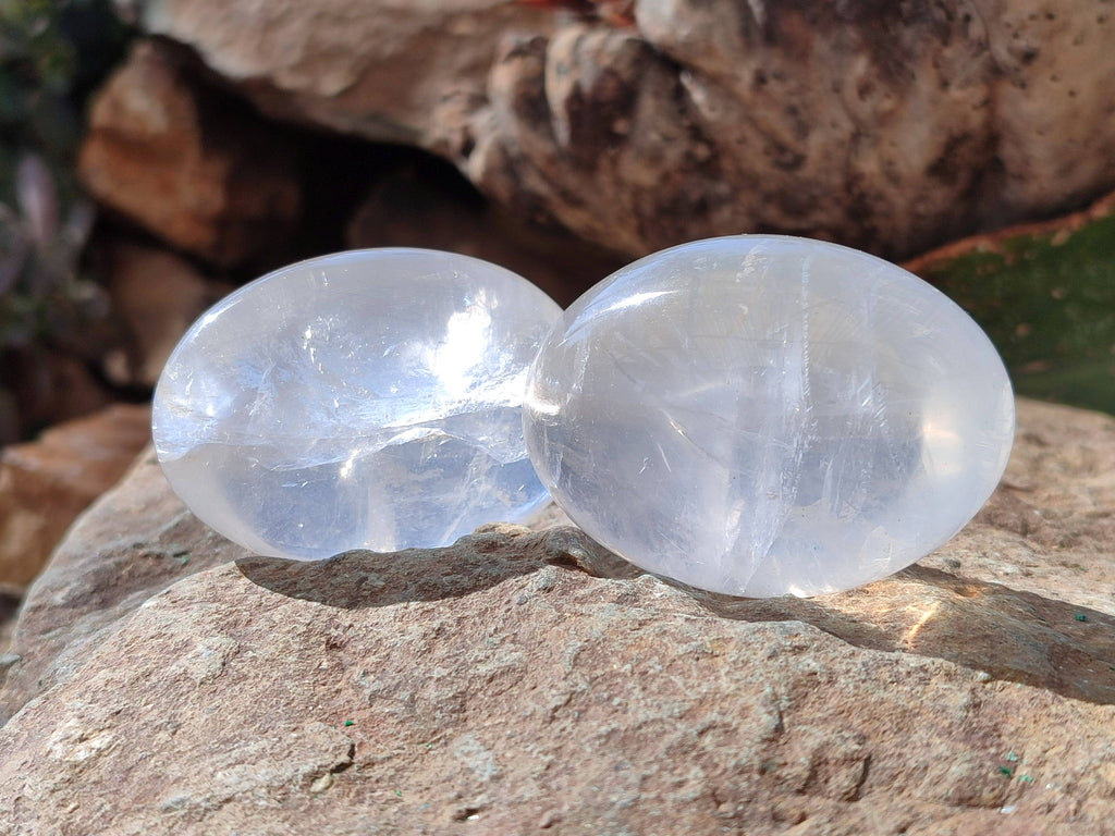 Polished Girasol Pearl Quartz Palm Stones x 12 From Ambatondrazaka, Madagascar - Toprock Gemstones and Minerals 