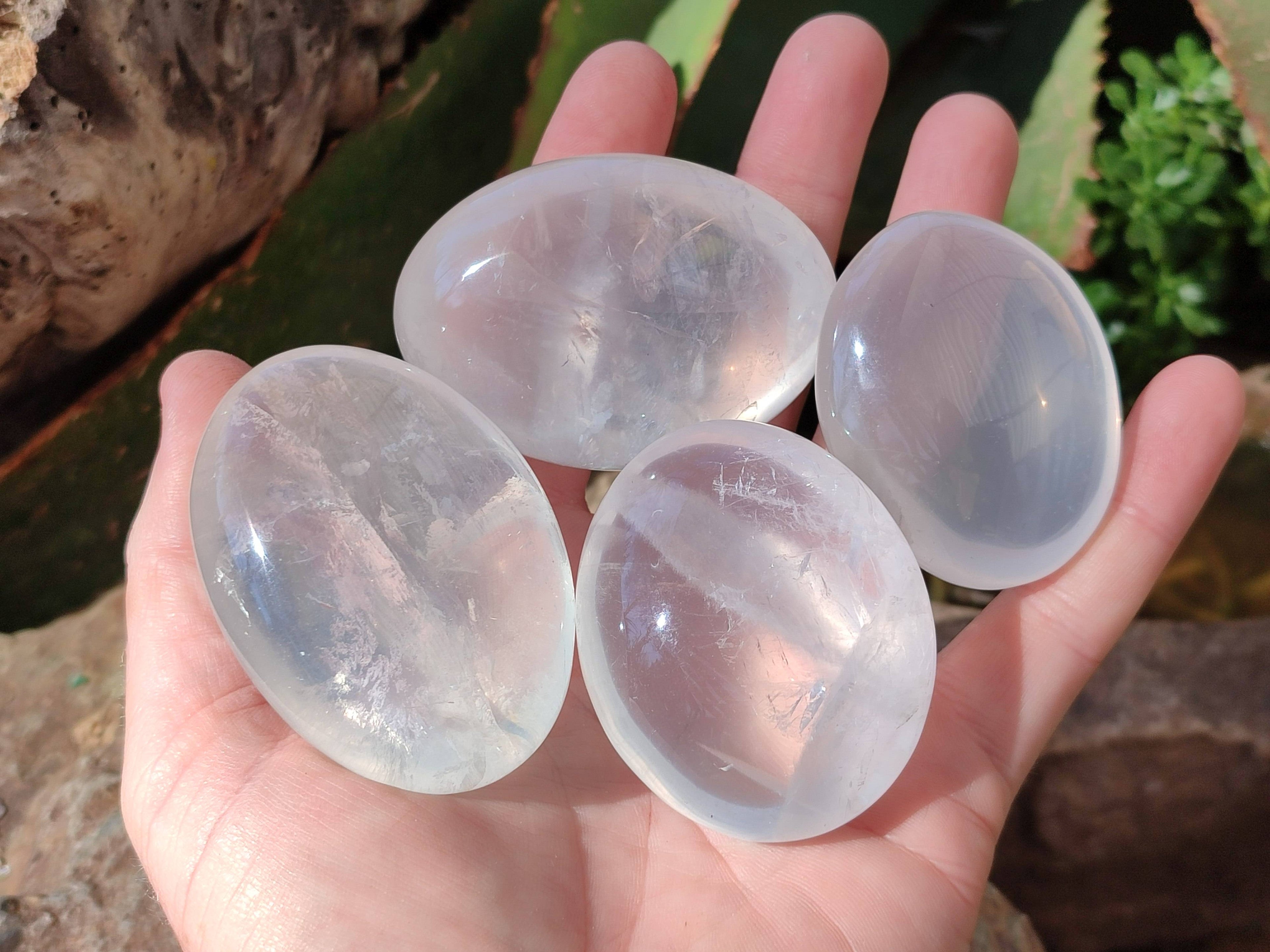 Polished Girasol Pearl Quartz Palm Stones x 12 From Ambatondrazaka, Madagascar - Toprock Gemstones and Minerals 