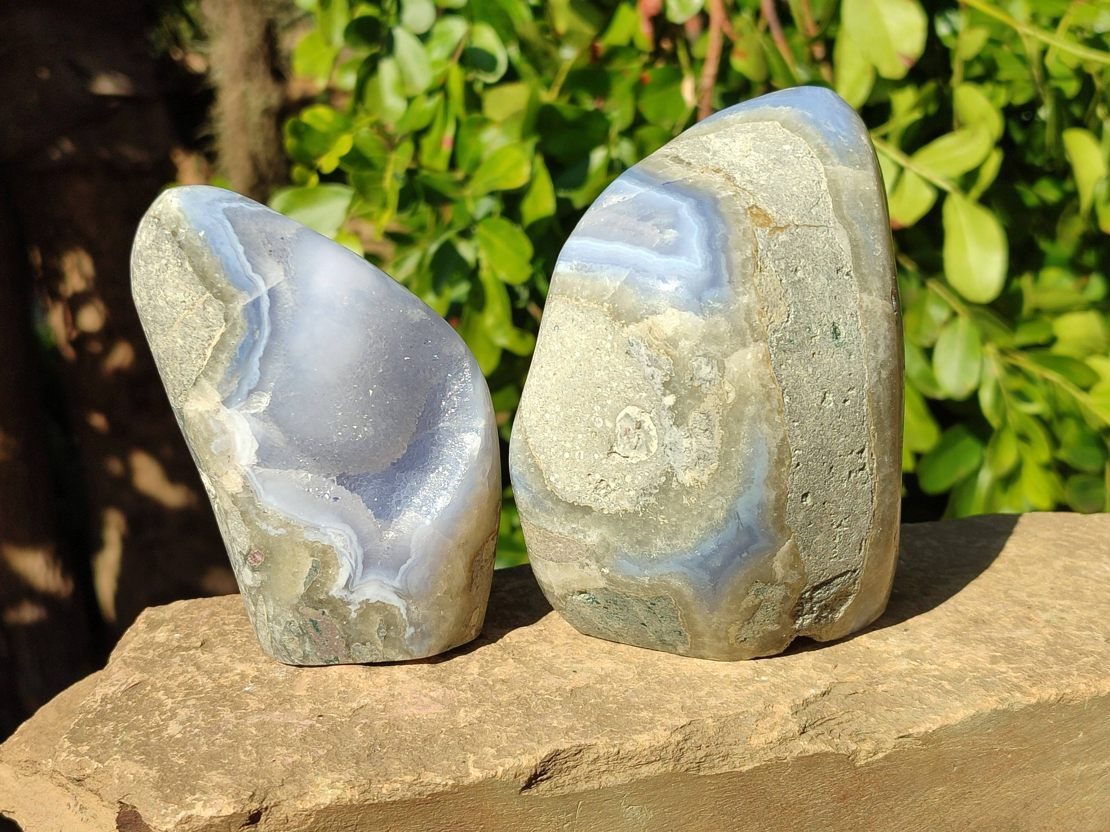 Polished Blue Lace Agate Standing Free Forms x 2 From Malawi - Toprock Gemstones and Minerals 