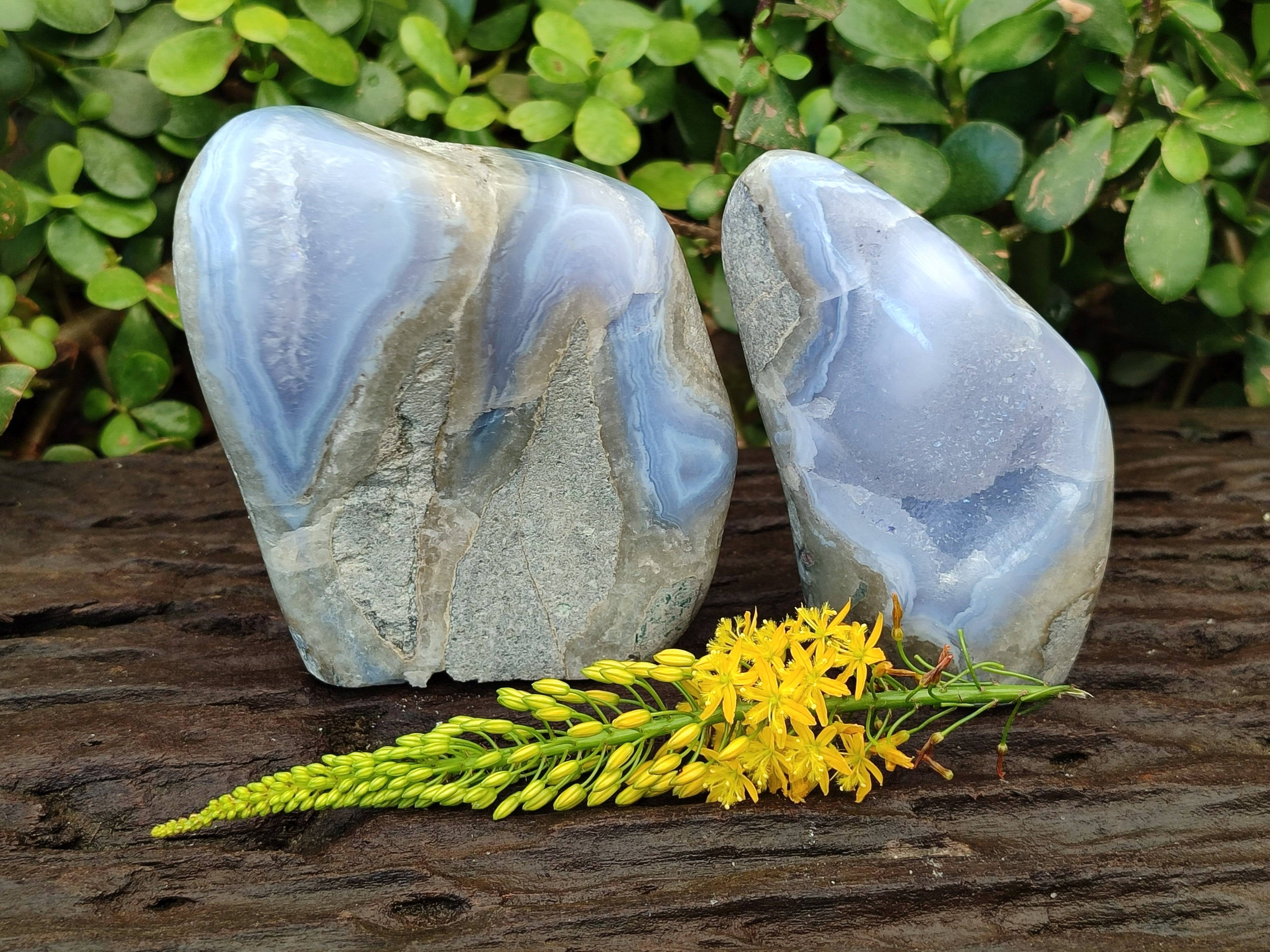 Polished Blue Lace Agate Standing Free Forms x 2 From Malawi - Toprock Gemstones and Minerals 
