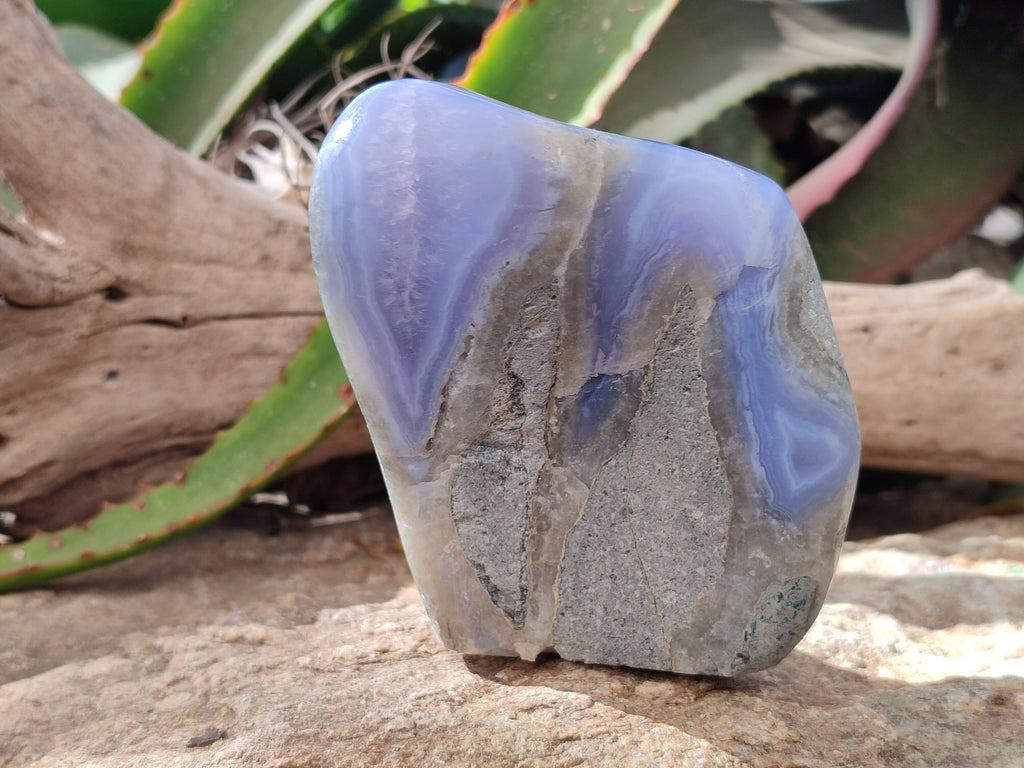 Polished Blue Lace Agate Standing Free Forms x 2 From Malawi - Toprock Gemstones and Minerals 
