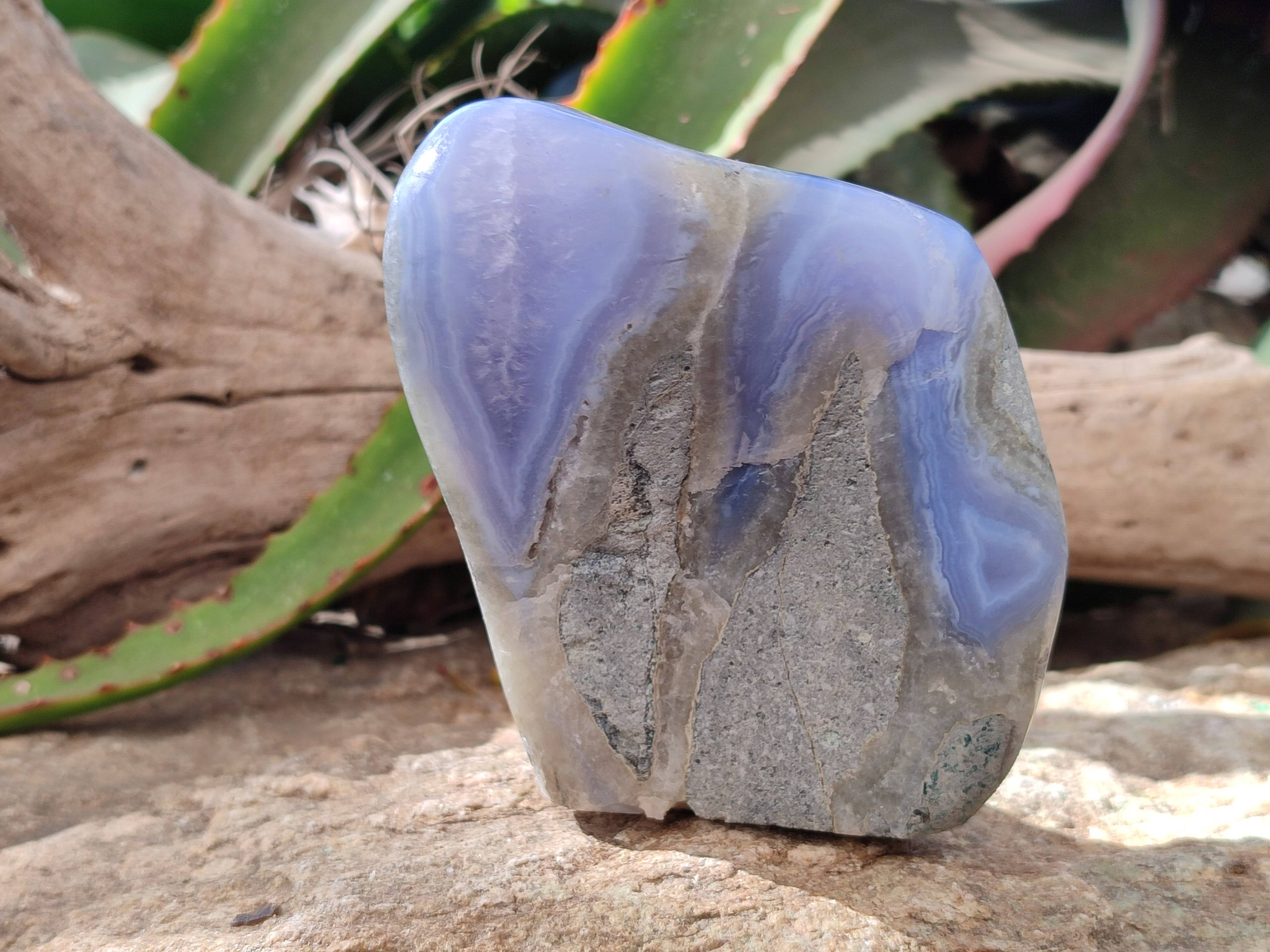 Polished Blue Lace Agate Standing Free Forms x 2 From Malawi - Toprock Gemstones and Minerals 