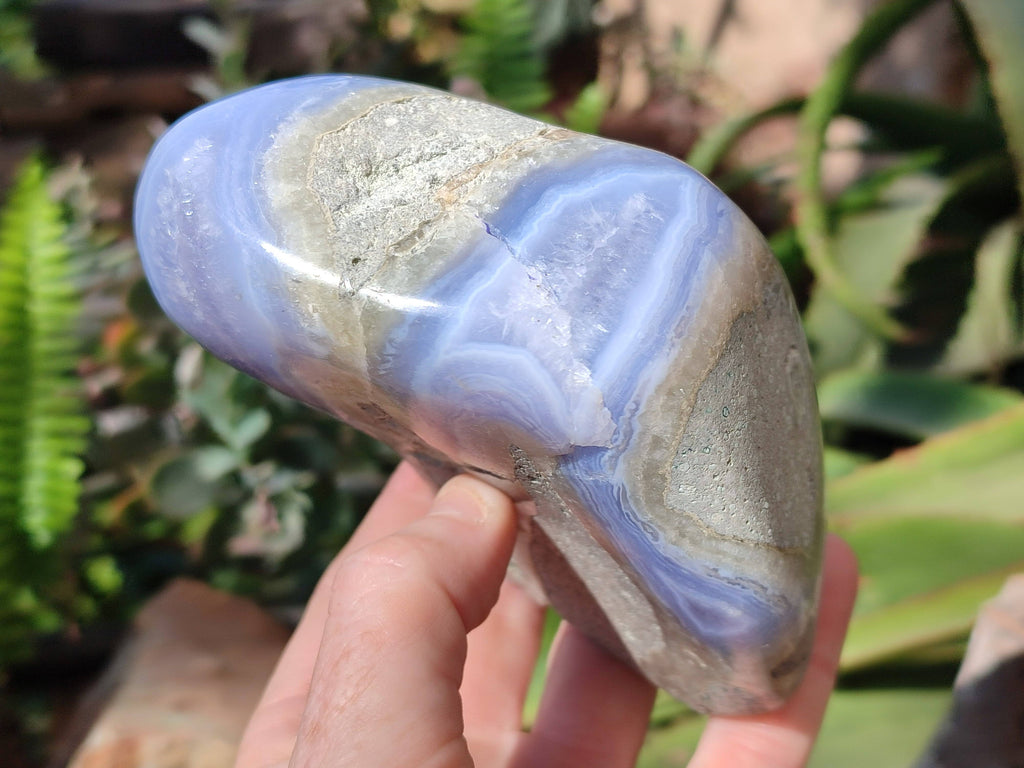Polished Blue Lace Agate Standing Free Forms x 2 From Malawi - Toprock Gemstones and Minerals 
