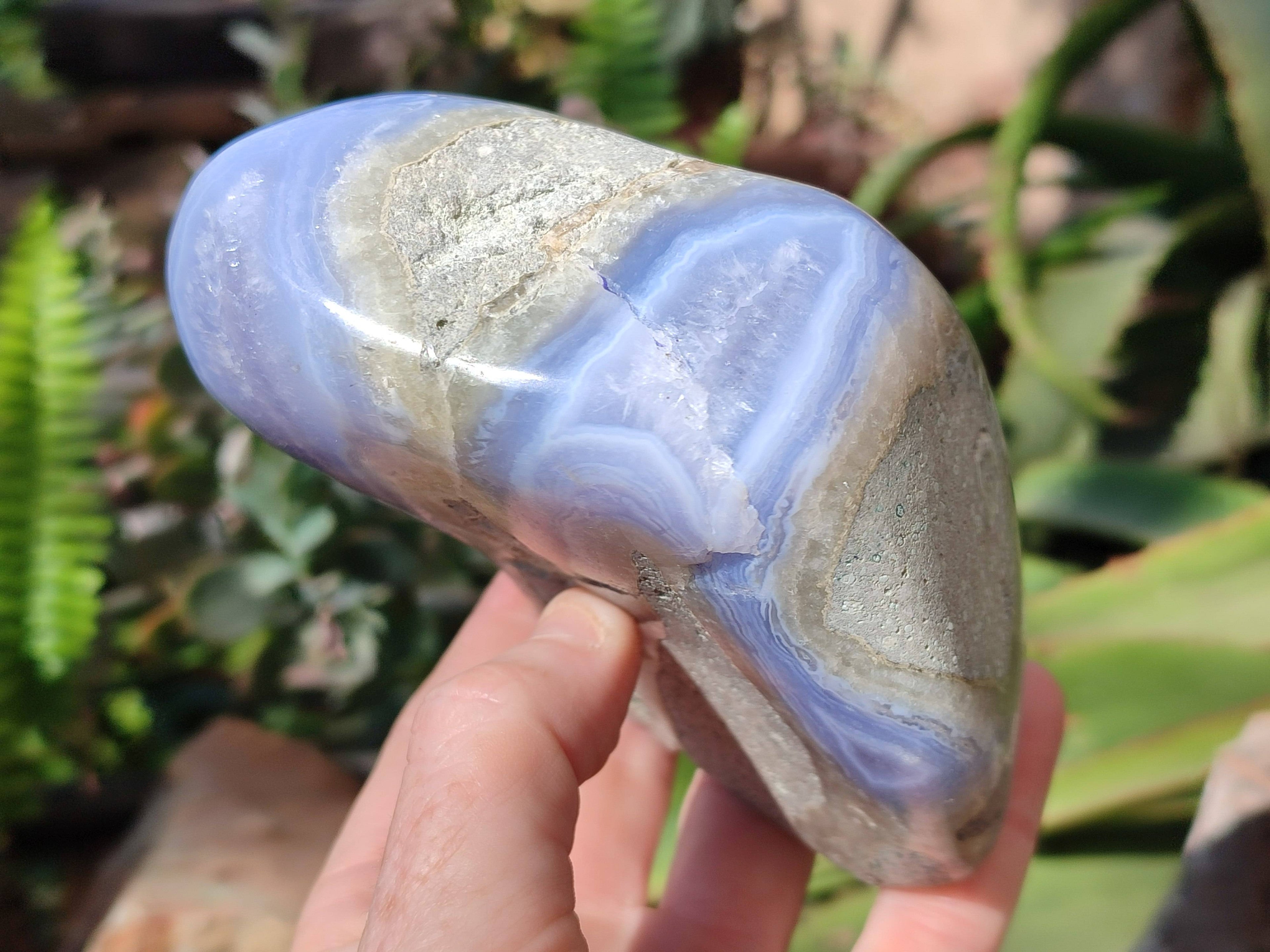 Polished Blue Lace Agate Standing Free Forms x 2 From Malawi - Toprock Gemstones and Minerals 