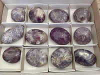 Polished Lepidolite with Pink Rubellite Palm Stones x 12 From Ambatondrazaka, Madagascar - Toprock Gemstones and Minerals 