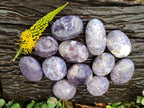 Polished Lepidolite with Pink Rubellite Palm Stones x 12 From Ambatondrazaka, Madagascar - Toprock Gemstones and Minerals 