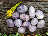 Polished Lepidolite with Pink Rubellite Palm Stones x 12 From Ambatondrazaka, Madagascar - Toprock Gemstones and Minerals 