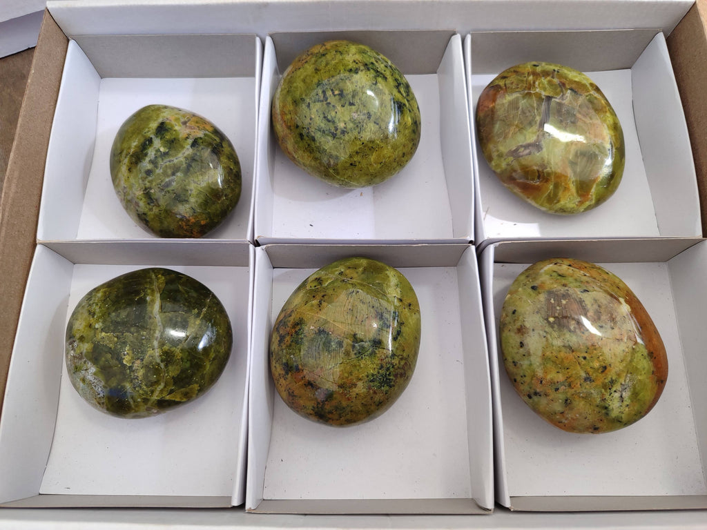 Polished Green Opal Palm Stones x 6 From Madagascar - Toprock Gemstones and Minerals 