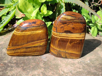Polished Tigers Eye Standing Free Forms x 4 From South Africa