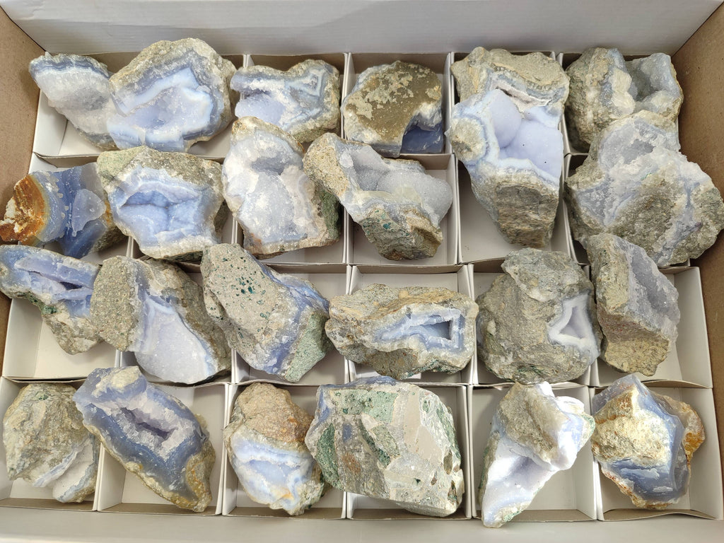 Natural Blue Lace Agate Geode Specimens x 24 From Malawi - Toprock Gemstones and Minerals 