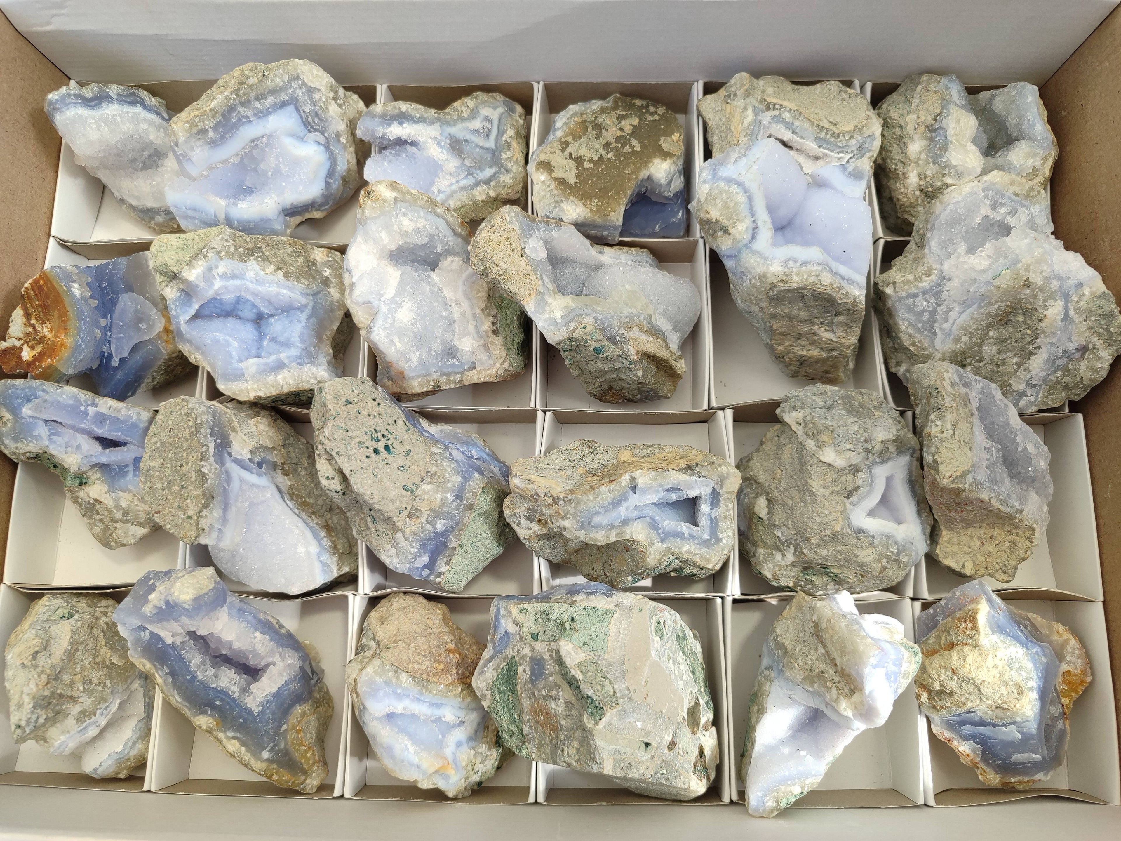 Natural Blue Lace Agate Geode Specimens x 24 From Malawi - Toprock Gemstones and Minerals 