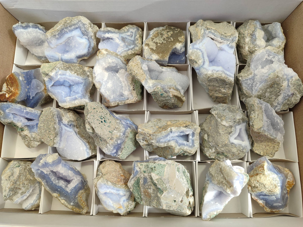 Natural Blue Lace Agate Geode Specimens x 24 From Malawi - Toprock Gemstones and Minerals 