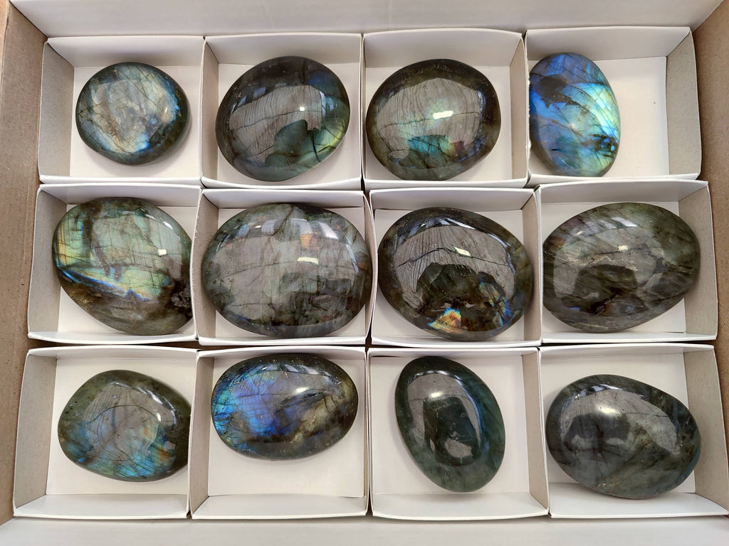 Polished Labradorite Palm Stones x 12 From Tulear, Madagascar - Toprock Gemstones and Minerals 