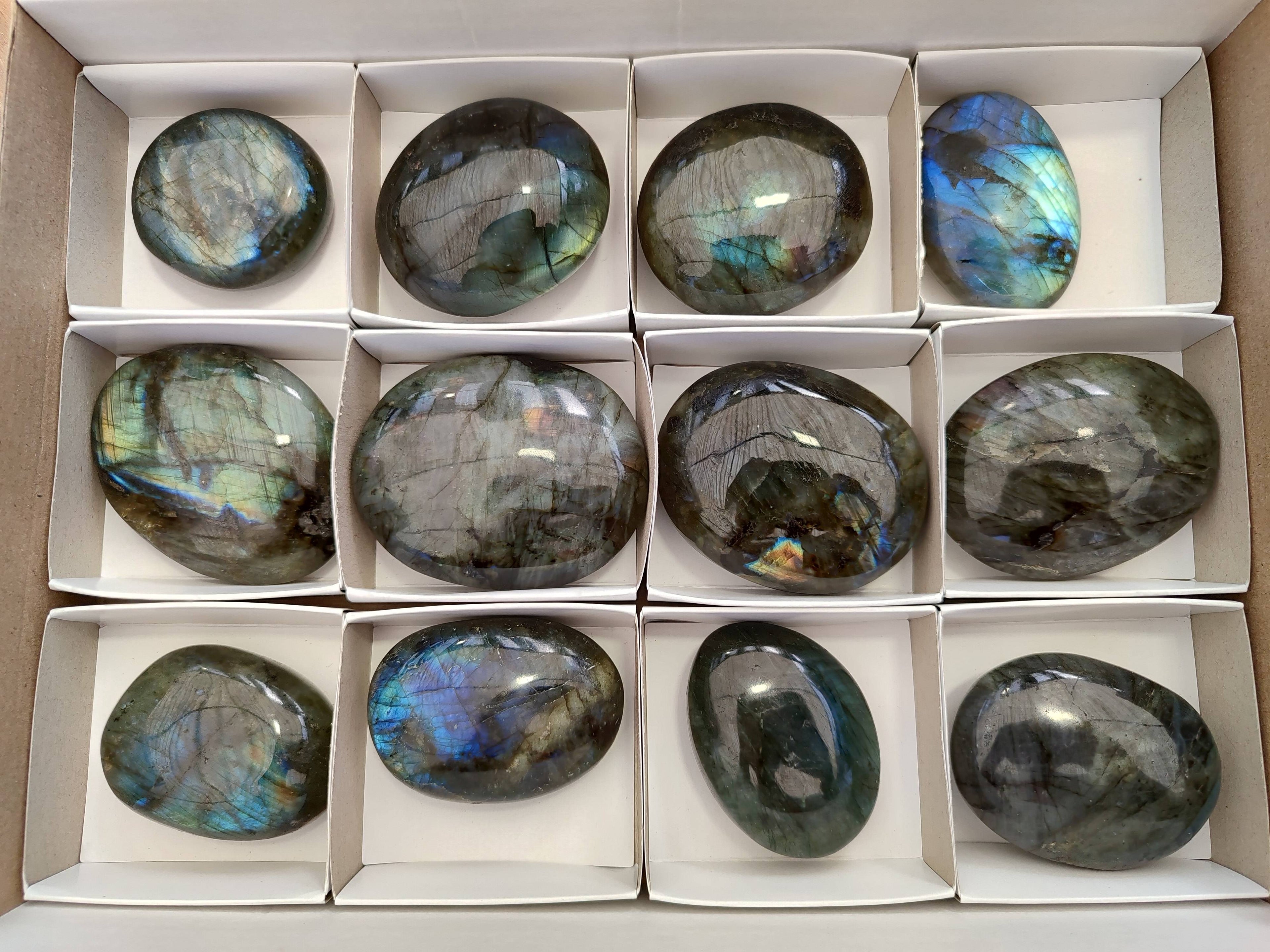 Polished Labradorite Palm Stones x 12 From Tulear, Madagascar - Toprock Gemstones and Minerals 