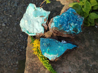Natural Drusy Coated Chrysocolla Specimens x 3 From Lupoto Mine, Congo