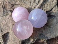 Polished Rose Quartz Spheres x 4 From Madagascar