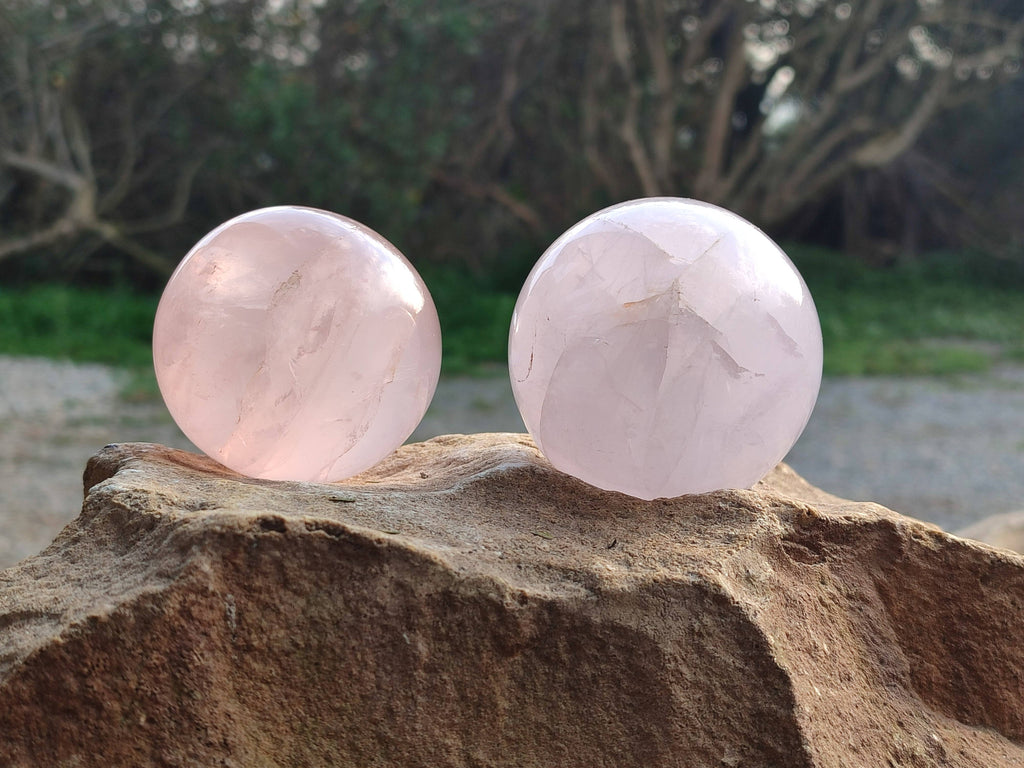 Polished Rose Quartz Spheres x 4 From Madagascar - Toprock Gemstones and Minerals 