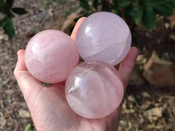 Polished Rose Quartz Spheres x 4 From Madagascar