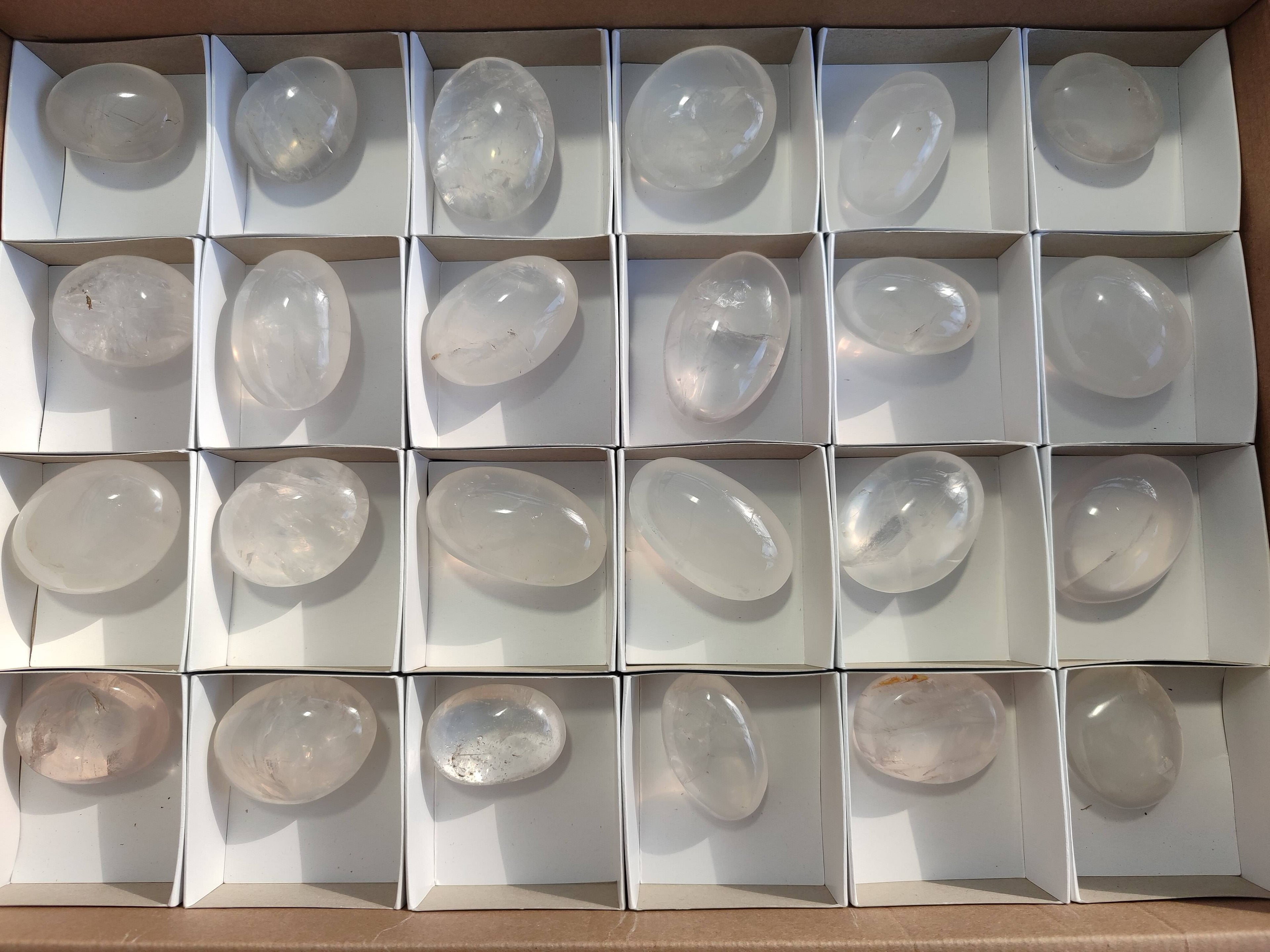 Polished Girasol Pearl Quartz Palm Stones x 24 From Ambatondrazaka, Madagascar - Toprock Gemstones and Minerals 