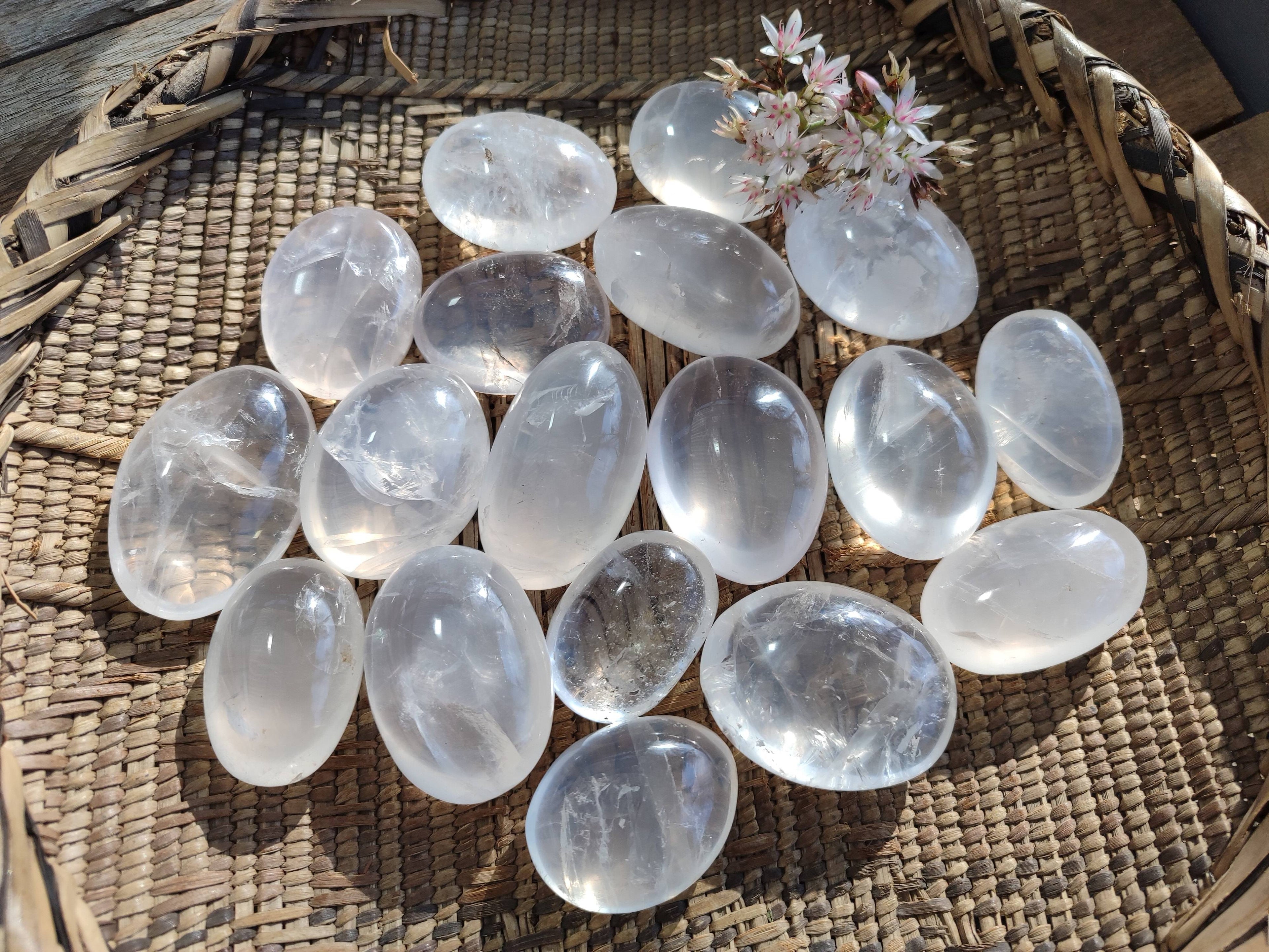 Polished Girasol Pearl Quartz Palm Stones x 24 From Ambatondrazaka, Madagascar - Toprock Gemstones and Minerals 