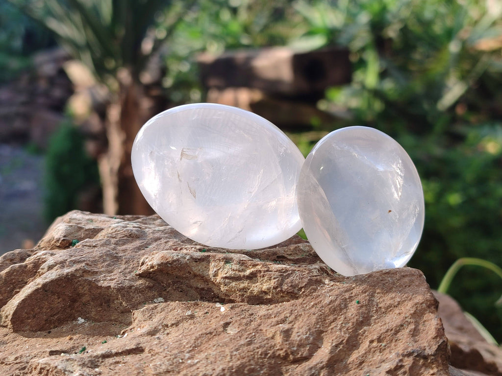 Polished Girasol Pearl Quartz Palm Stones x 24 From Ambatondrazaka, Madagascar - Toprock Gemstones and Minerals 