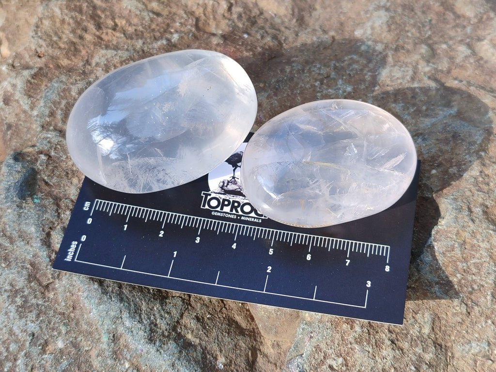 Polished Girasol Pearl Quartz Palm Stones x 24 From Ambatondrazaka, Madagascar - Toprock Gemstones and Minerals 
