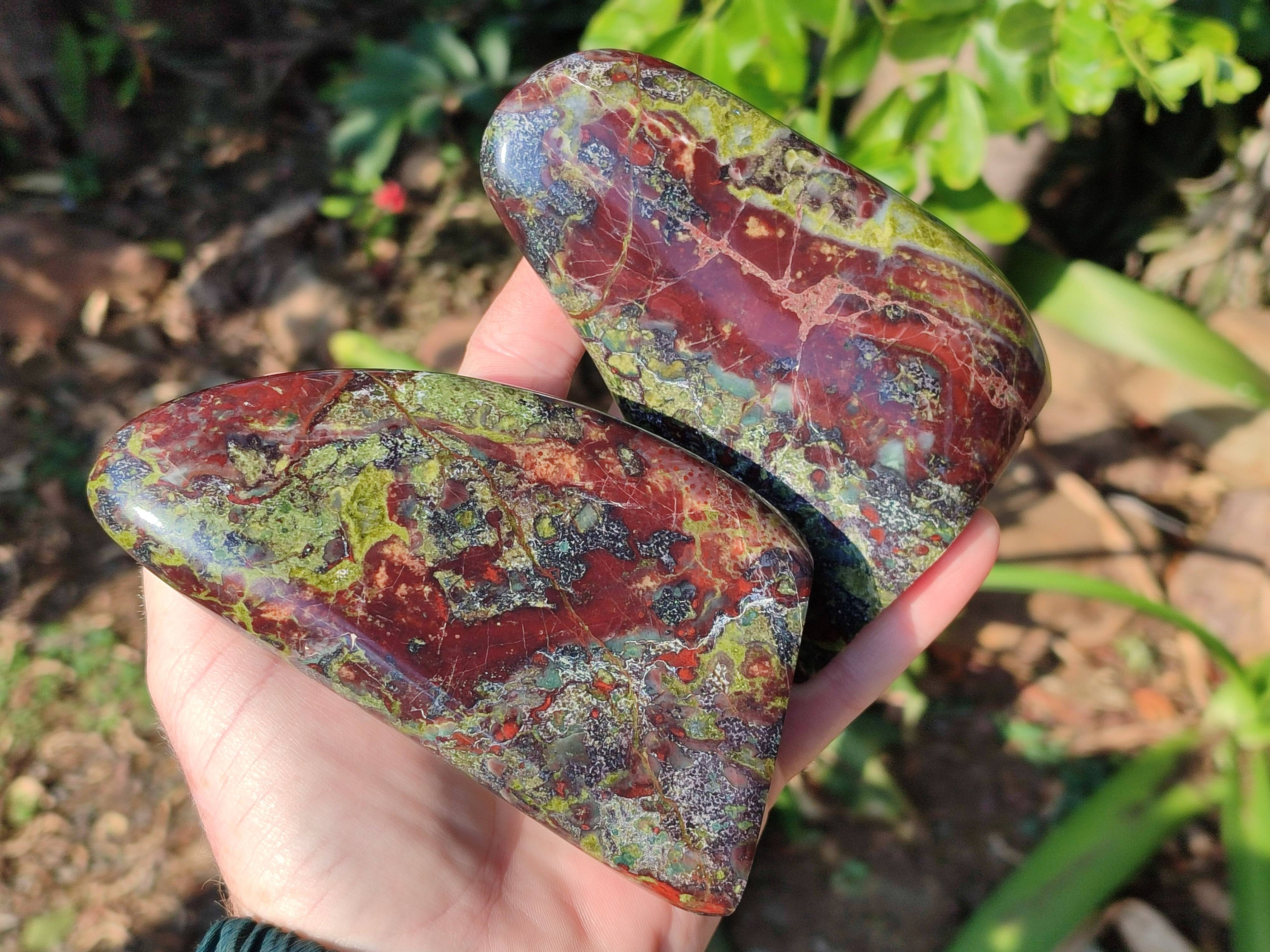 Polished Bastite Dragon Bloodstone Standing Free Forms x 3 From South Africa - Toprock Gemstones and Minerals 
