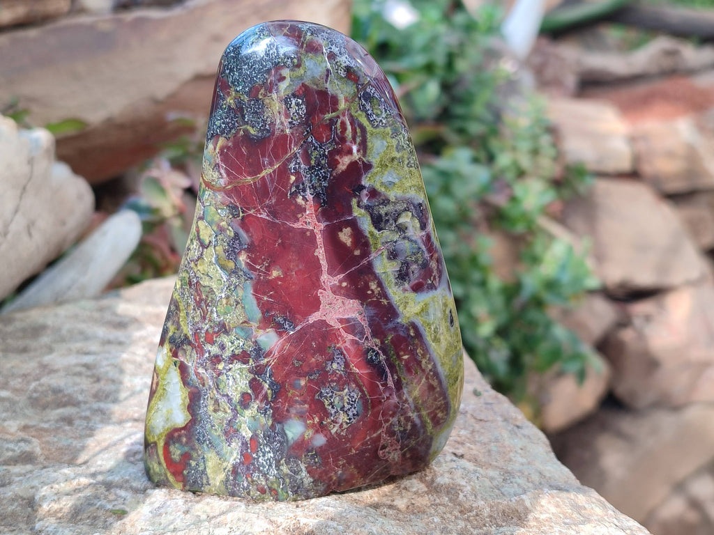Polished Bastite Dragon Bloodstone Standing Free Forms x 3 From South Africa - Toprock Gemstones and Minerals 