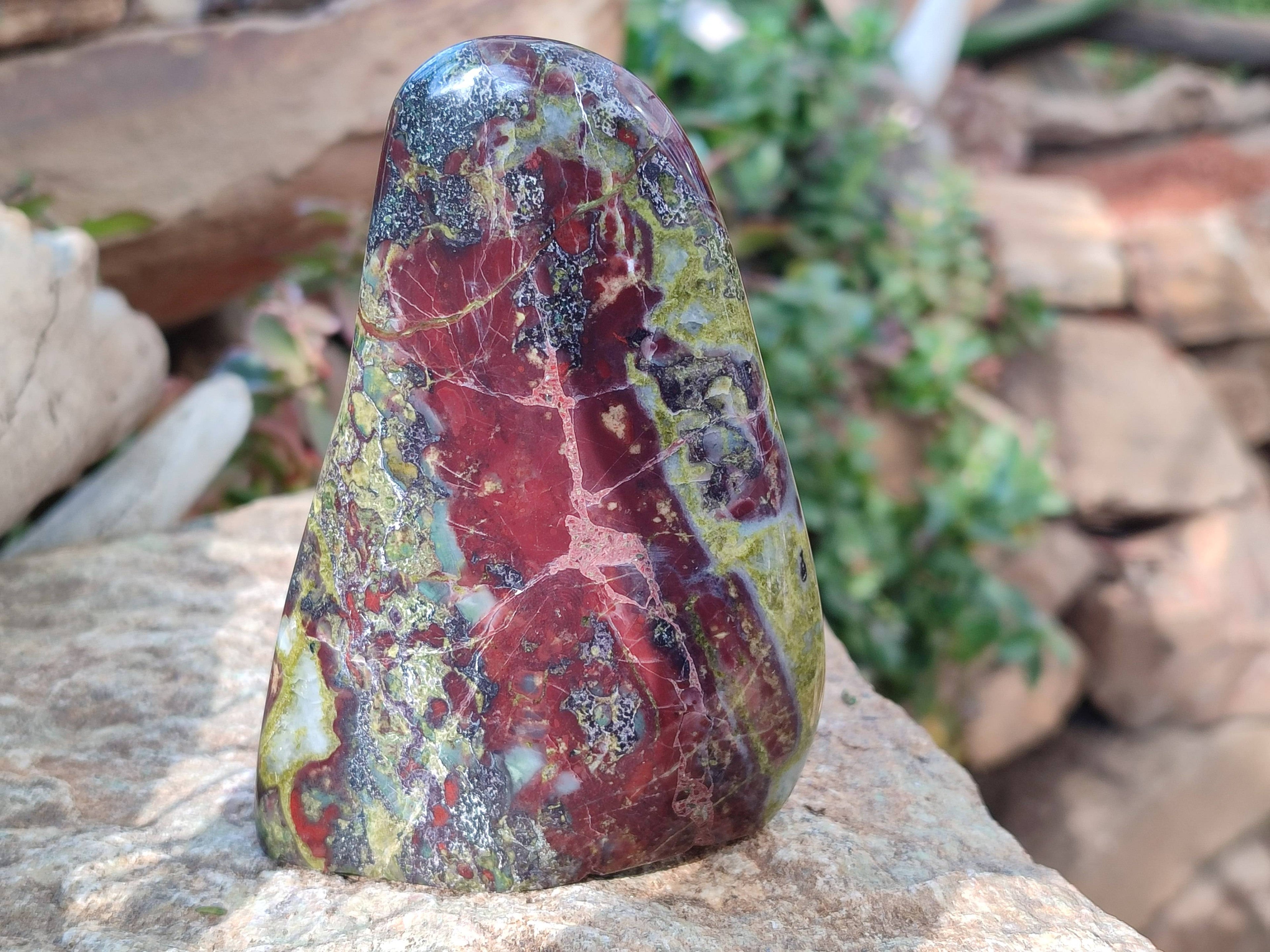 Polished Bastite Dragon Bloodstone Standing Free Forms x 3 From South Africa - Toprock Gemstones and Minerals 