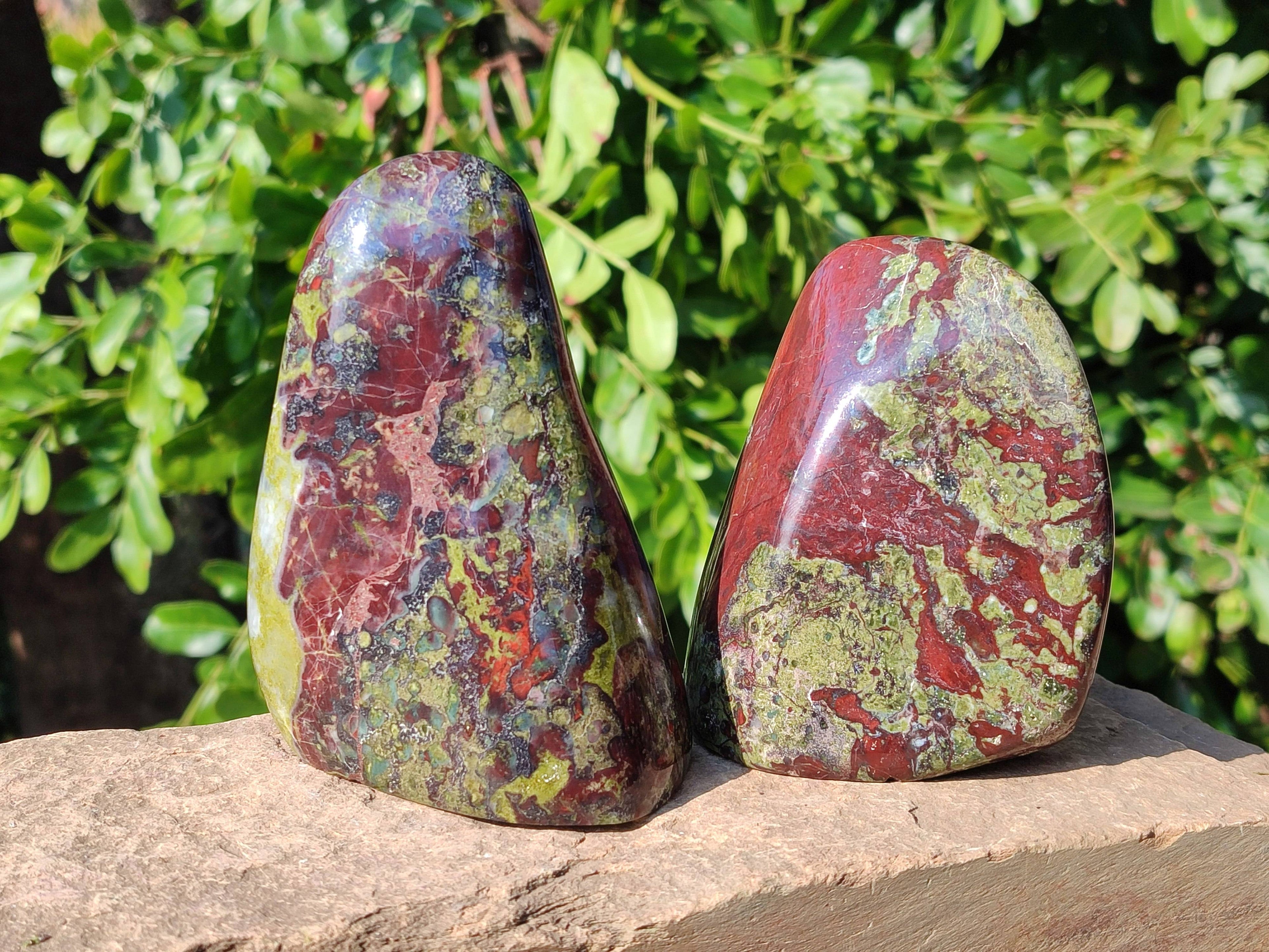 Polished Bastite Dragon Bloodstone Standing Free Forms x 3 From South Africa - Toprock Gemstones and Minerals 