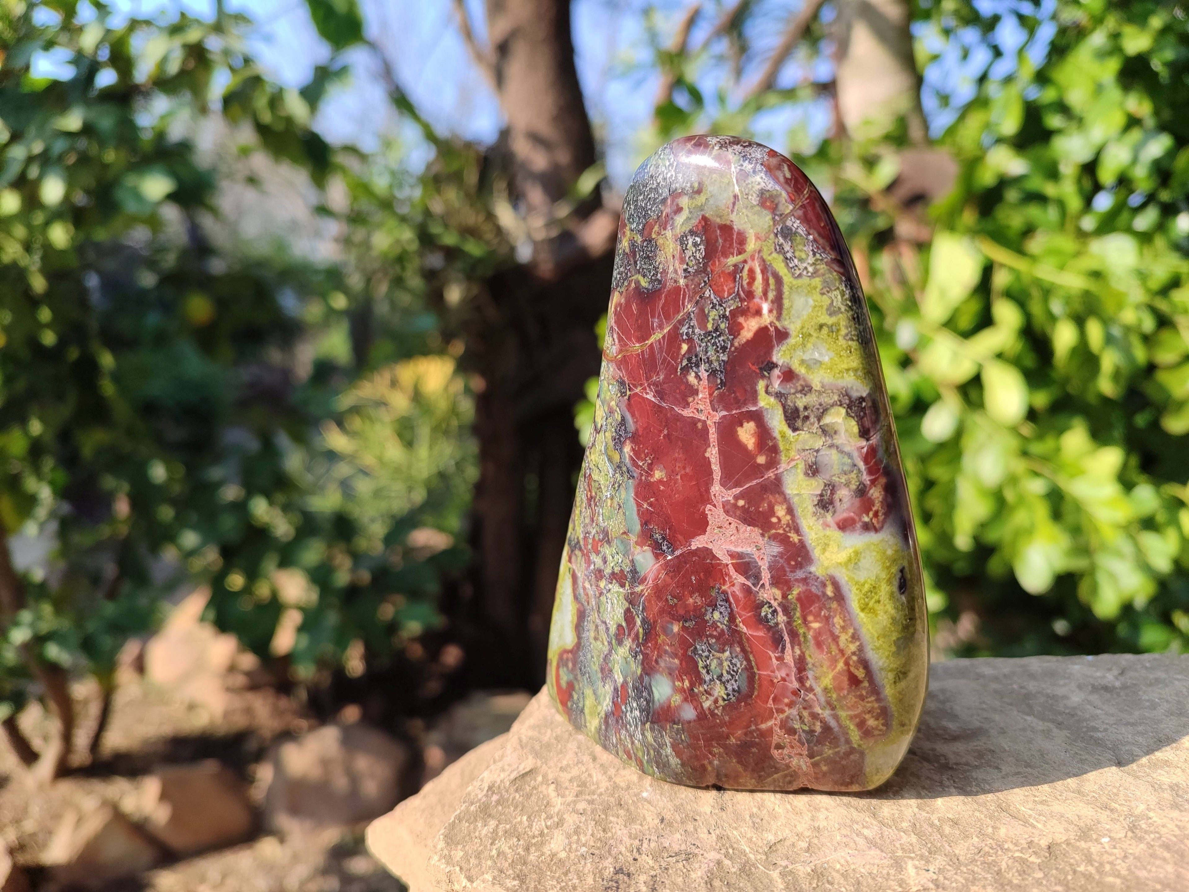Polished Bastite Dragon Bloodstone Standing Free Forms x 3 From South Africa - Toprock Gemstones and Minerals 
