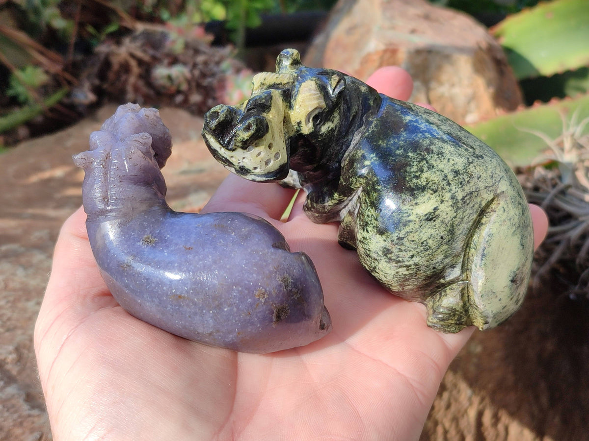 Hand Made Stone Hippo Carvings x 4 From Zimbabwe - Toprock Gemstones and Minerals 