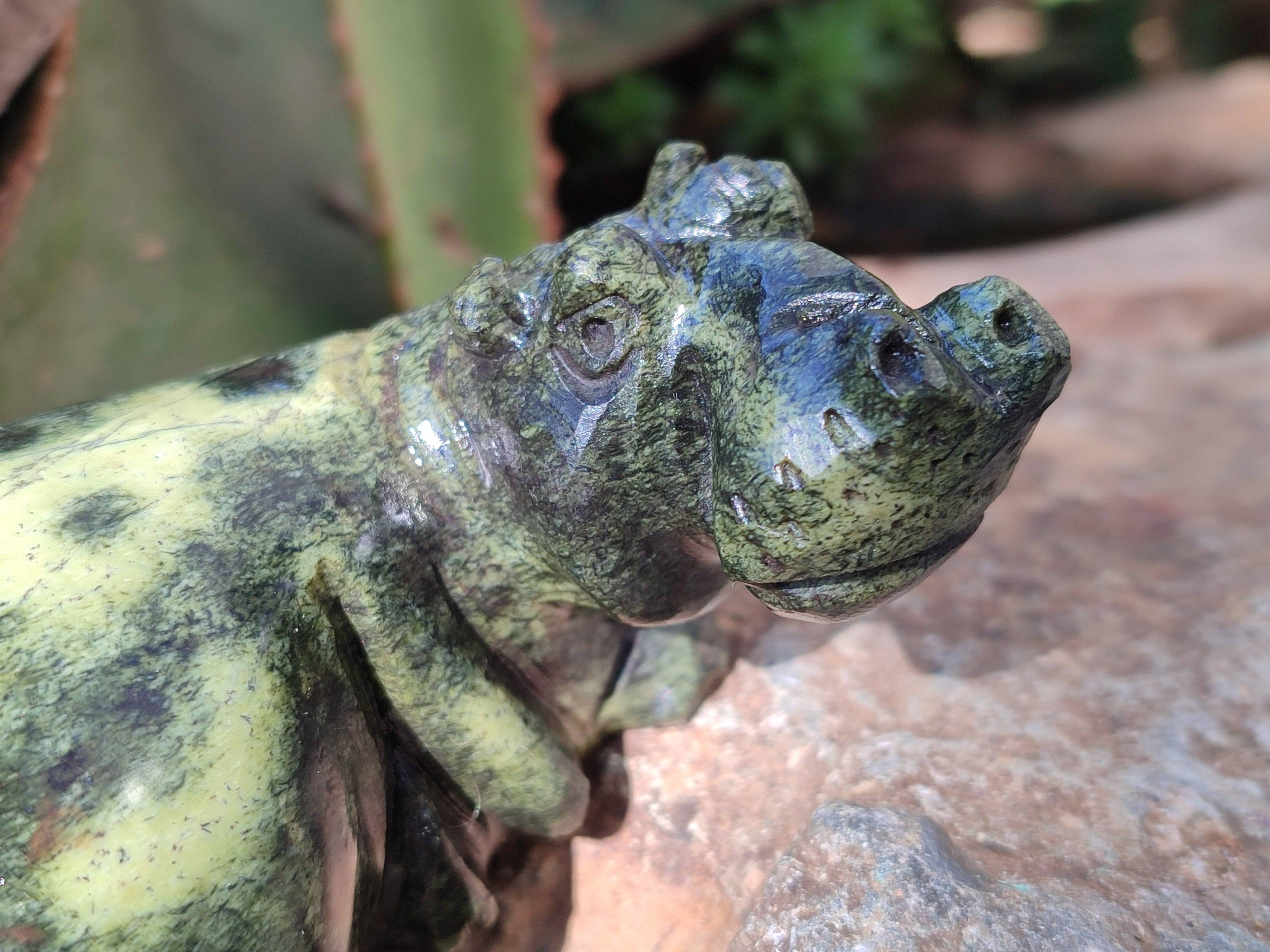 Hand Made Stone Hippo Carvings x 4 From Zimbabwe - Toprock Gemstones and Minerals 