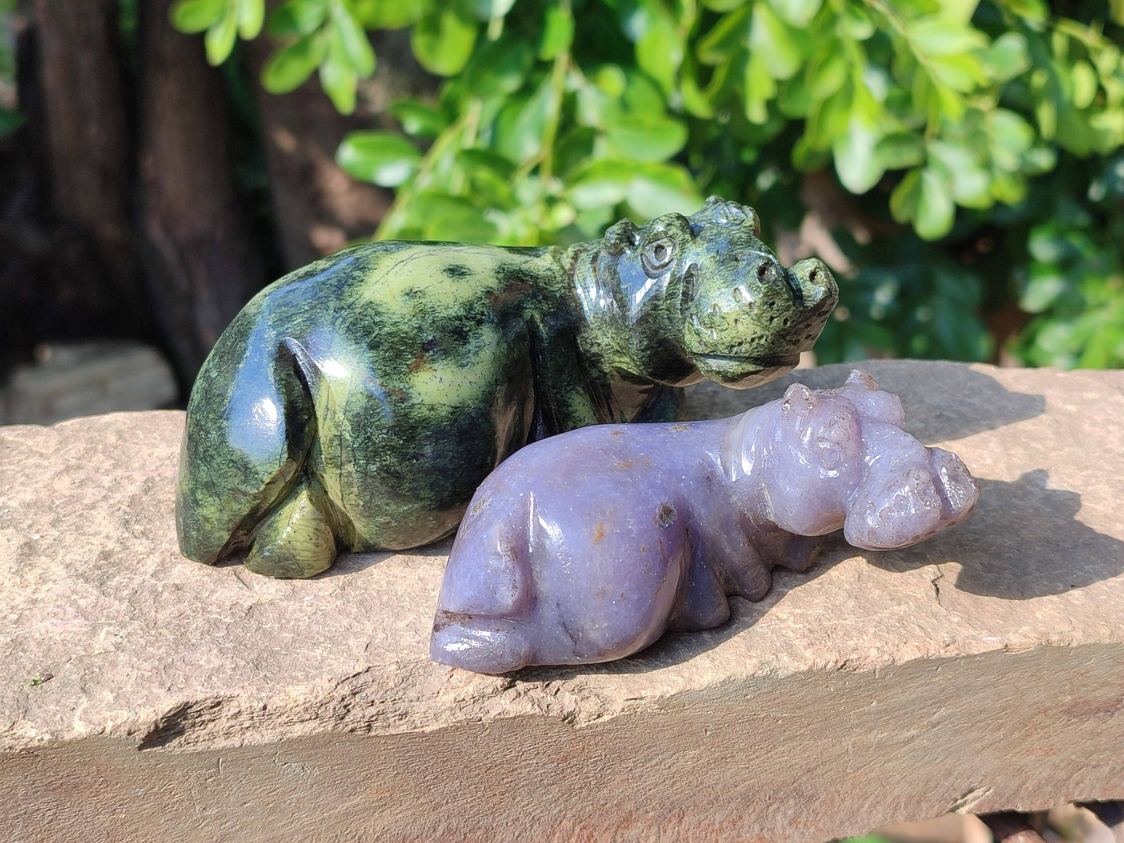 Hand Made Stone Hippo Carvings x 4 From Zimbabwe - Toprock Gemstones and Minerals 
