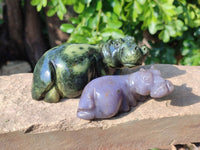 Hand Made Stone Hippo Carvings x 4 From Zimbabwe - Toprock Gemstones and Minerals 