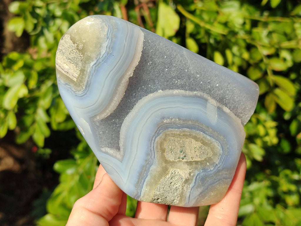 Polished Blue Lace Agate Standing Free Forms x 2 From Malawi - Toprock Gemstones and Minerals 