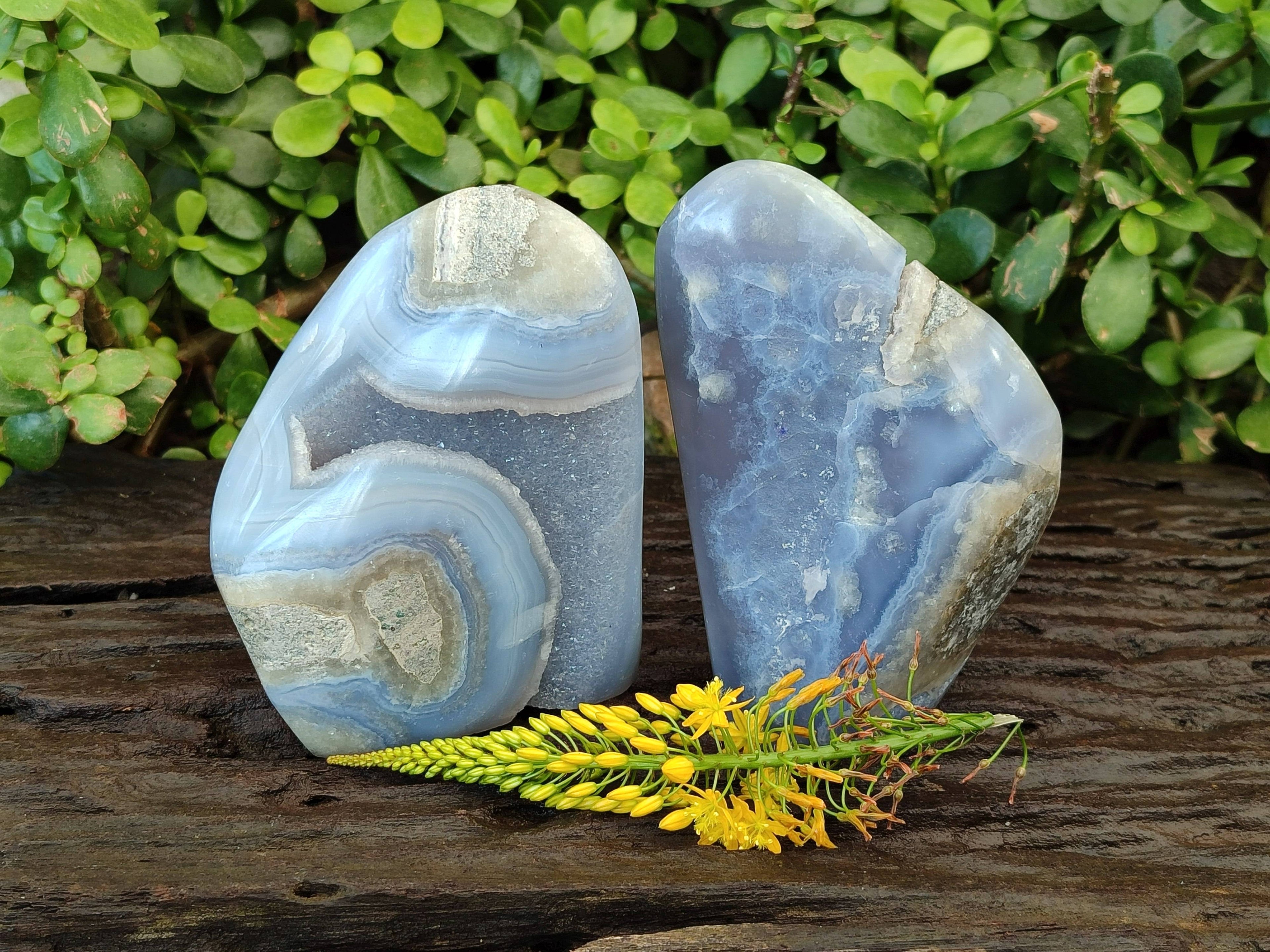 Polished Blue Lace Agate Standing Free Forms x 2 From Malawi - Toprock Gemstones and Minerals 